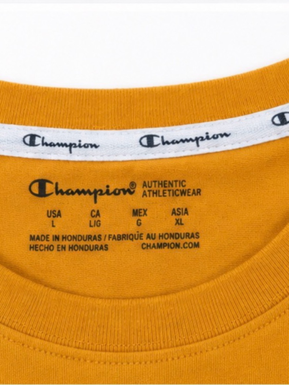 Champion Women’s Crop Top Size Large Mustard Yellow Pink Logo Tee - Picture 3 of 4